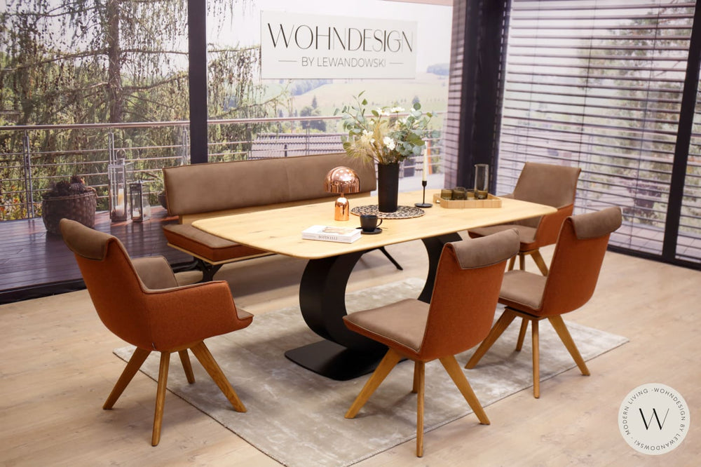 Diningsystem Bank + 4 Stühle in einer Stoffkombination Koinor