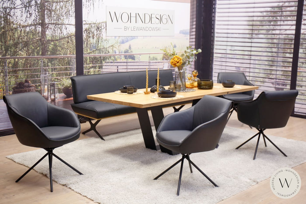 Diningsystem Bank + 4 Stühle in Leder B Bull nero Koinor