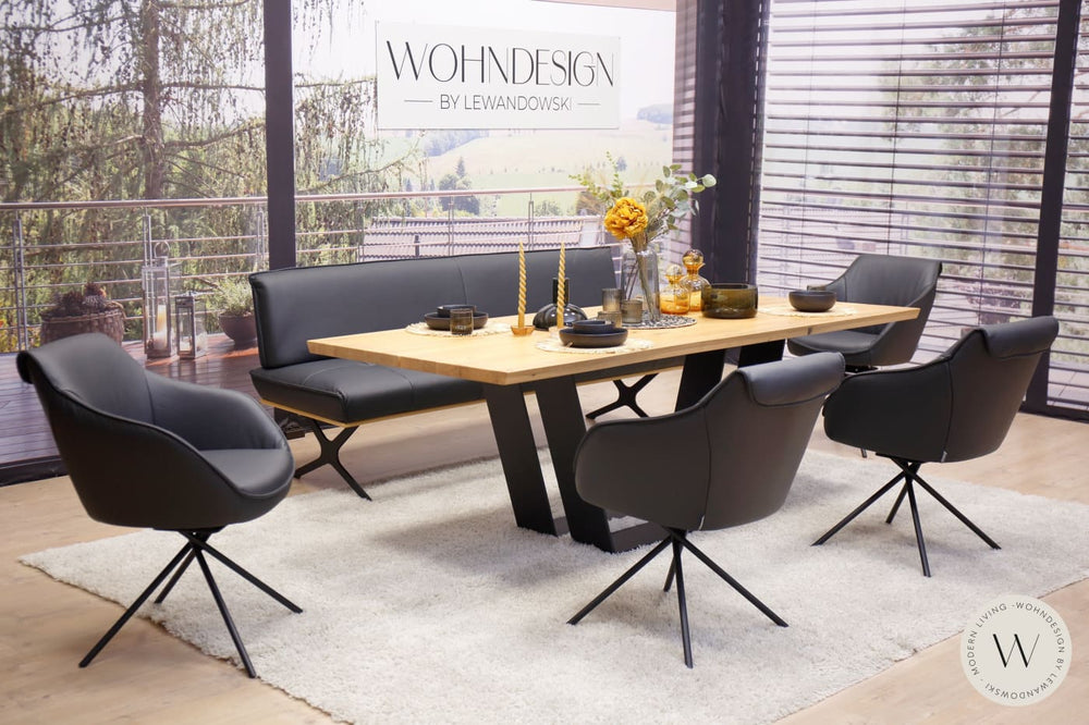 Diningsystem Bank + 4 Stühle in Leder B Bull nero Koinor