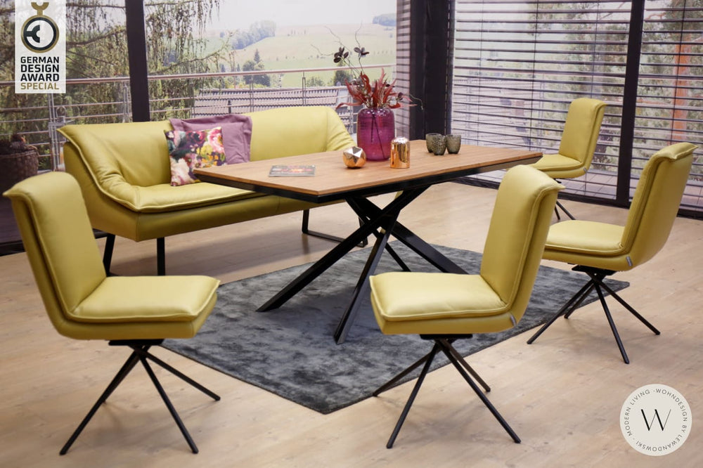 Dinnergruppe Modell Alino inkl. 4 Stühle Leder C Citrus Koinor