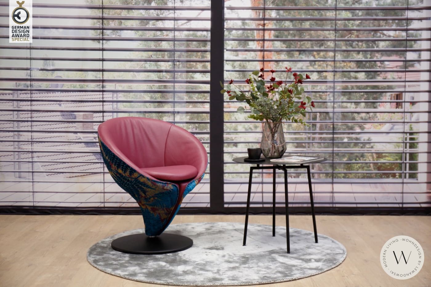 Esszimmerstuhl Modell 1260 in Leder C Classic Rasberry Koinor