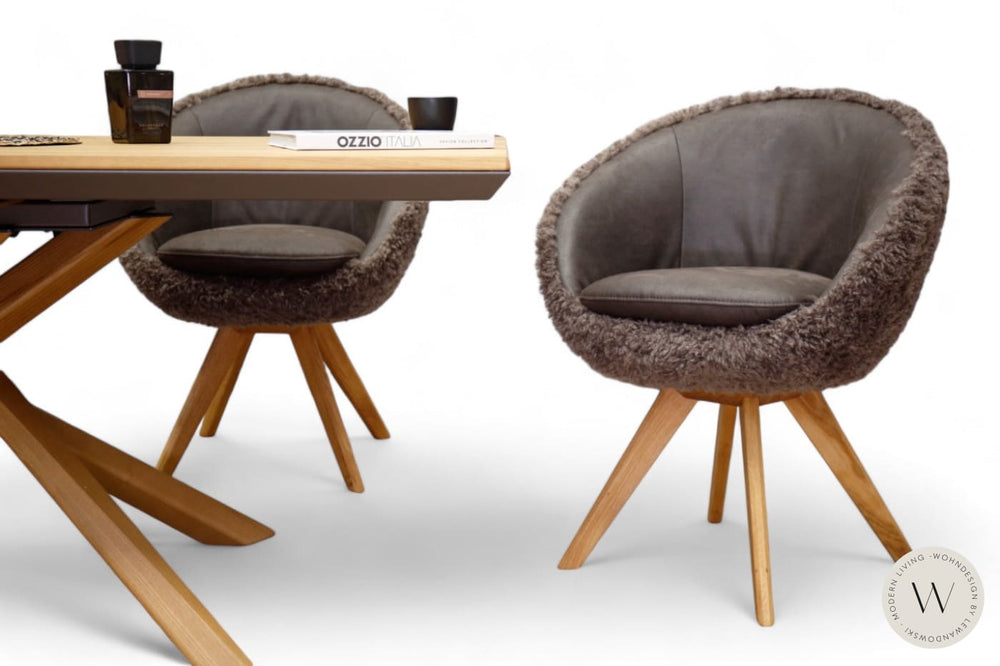 Esszimmerstuhl Modell 1291 Mikrofaser Bison / Stoff Doodle / Schemel in Massivholz Koinor