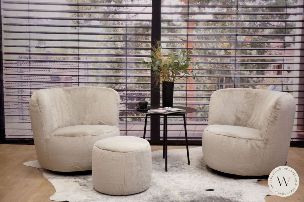 1x Dreh- & Schaukelsessel Modell Donna inkl. Hocker in Stoff Fuzzy Bullfrog