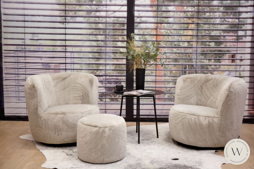1x Dreh- & Schaukelsessel Modell Donna inkl. Hocker in Stoff Fuzzy Bullfrog