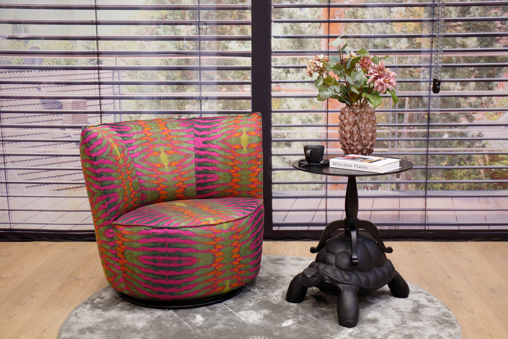 Dreh- & Schaukelsessel Marlene in Stoff Crazy Green pink