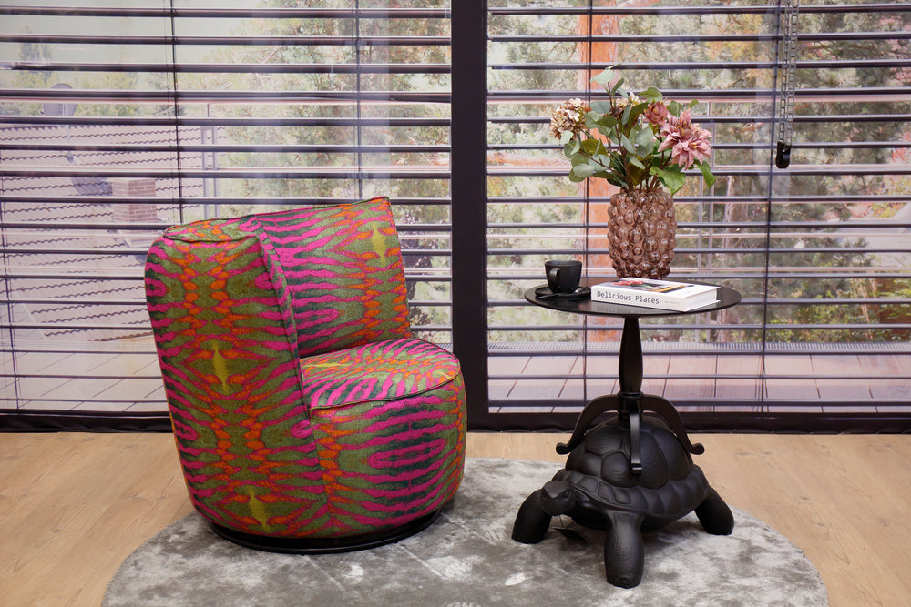 Dreh- & Schaukelsessel Marlene in Stoff Crazy Green pink