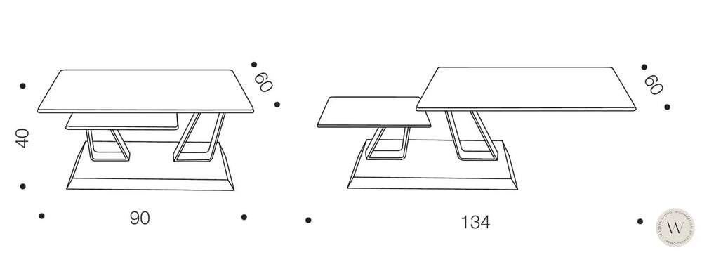 Couchtisch Modell Twist in Alt Eiche (schwenkbar) Ozzio®Italia