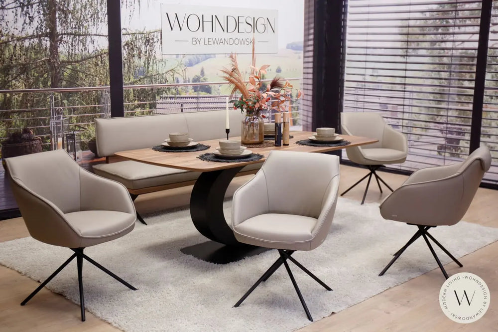 Diningsystem Bank + 4 Stühle in Leder B Bull nebbia Koinor