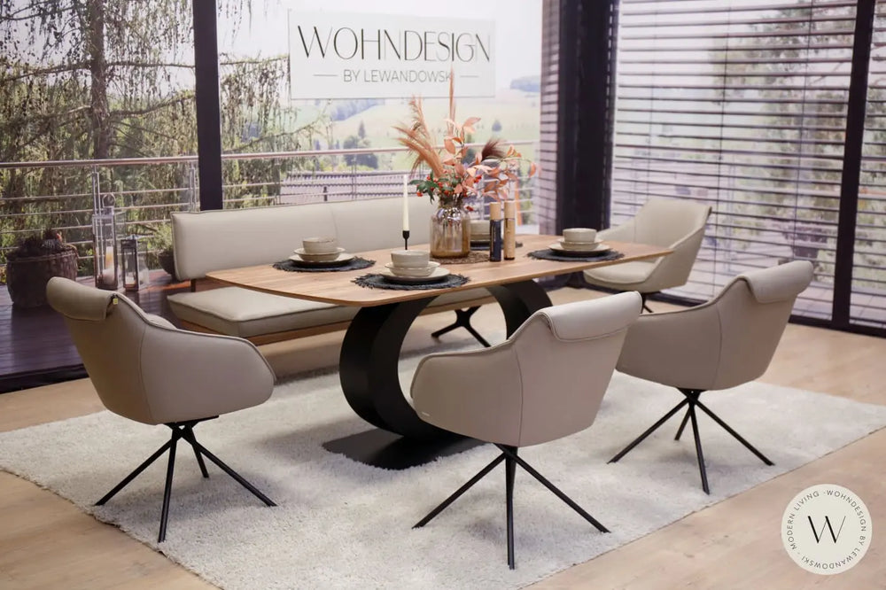 Diningsystem Bank + 4 Stühle in Leder B Bull nebbia Koinor