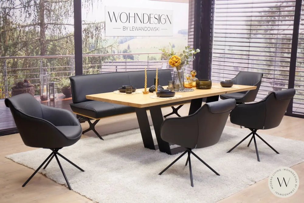 Diningsystem Bank + 4 Stühle in Leder B Bull nero Koinor