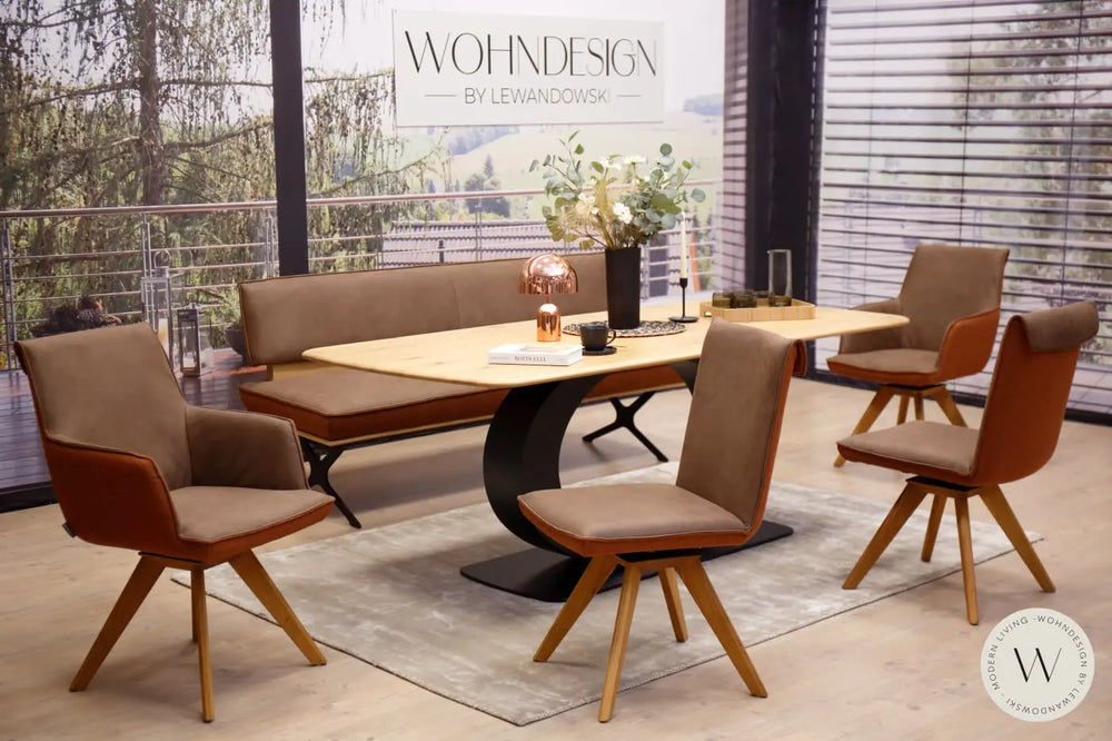 Diningsystem Bank + 4 Stühle in einer Stoffkombination