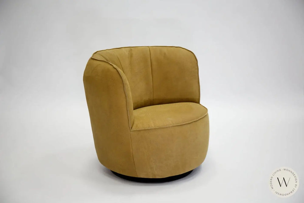 Dreh- & Schaukelsessel Donna inkl. Hocker in Leder Rhino curry Bullfrog