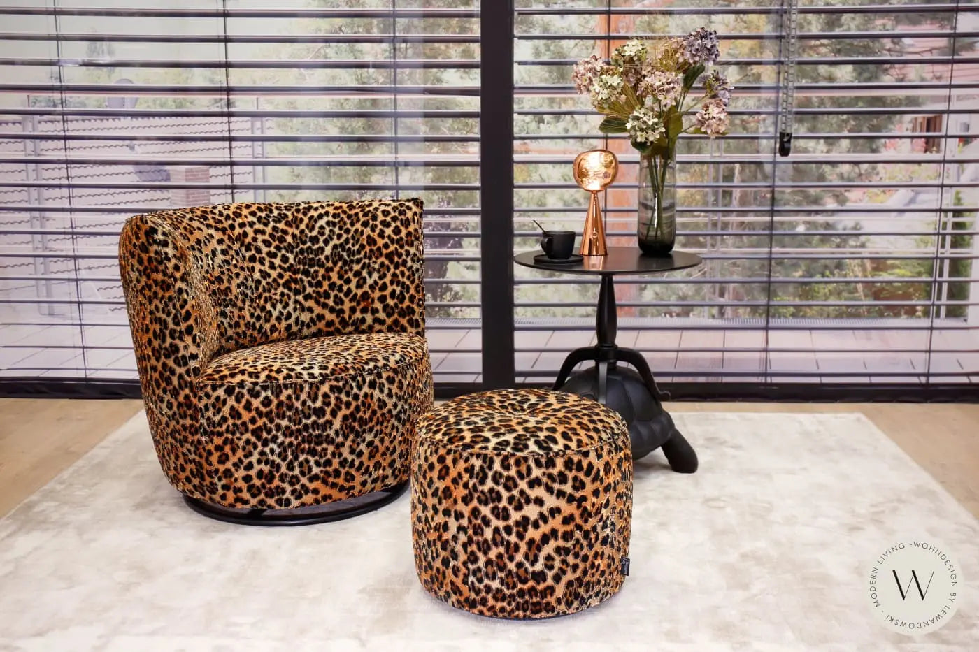 Dreh- & Schaukelsessel Marlene inkl. Hocker Stoff Jaguar Kupfer