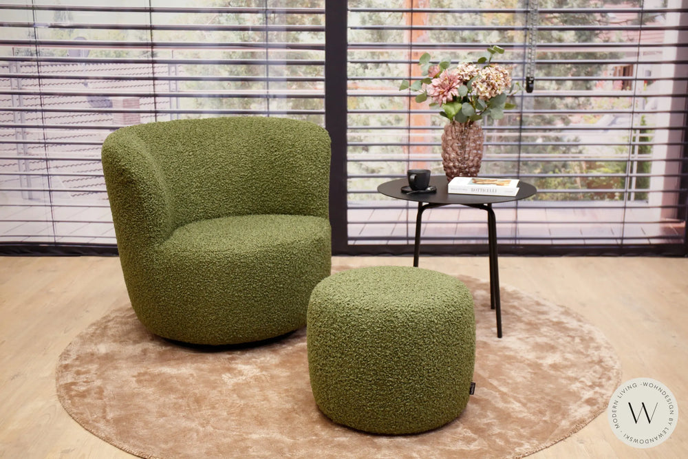 Dreh- & Schaukelsessel Modell Donna inkl. Hocker in Stoff Shaggy Bullfrog