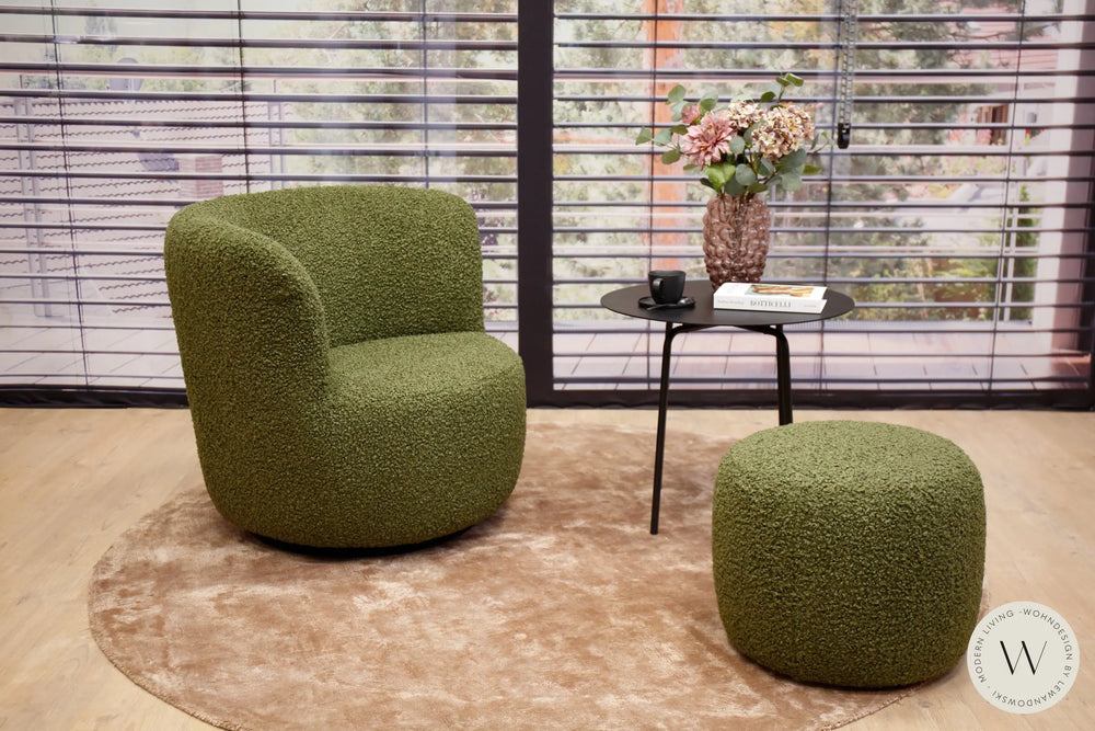 Dreh- & Schaukelsessel Modell Donna inkl. Hocker in Stoff Shaggy Bullfrog