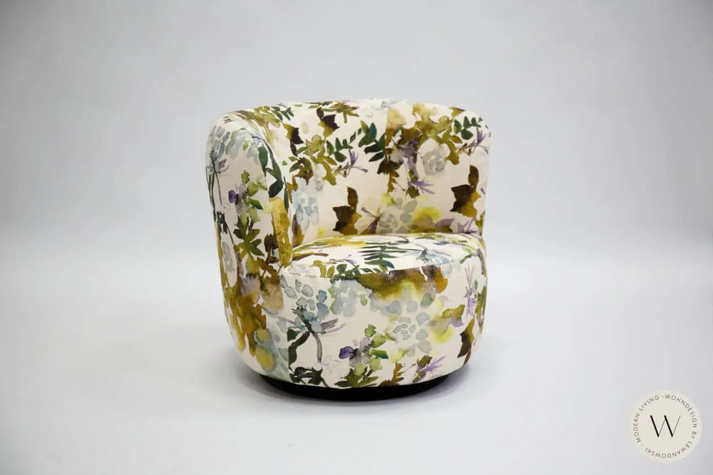 Dreh- & Schaukelsessel Modell Donna mit Hocker in Stoff Impression Bullfrog