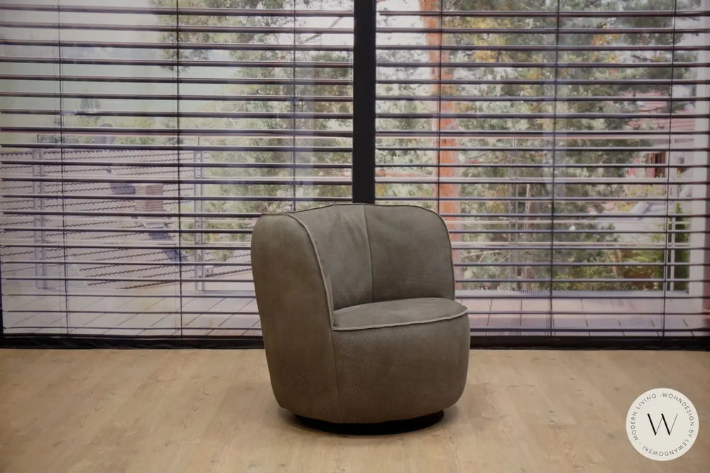 Dreh- und Schaukelsessel Donna mit Hocker in Leder Rhino elefant Bullfrog