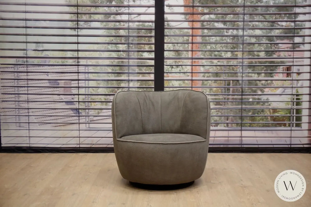 Dreh- und Schaukelsessel Donna mit Hocker in Leder Rhino elefant Bullfrog