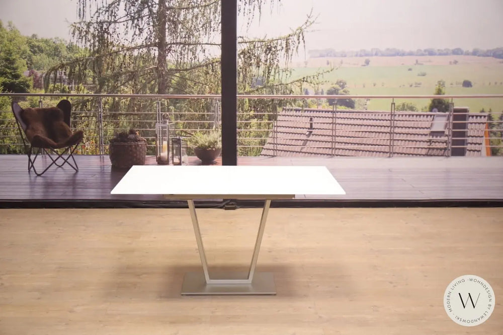 Esstisch Modell P 4400/E ausziehbar in Optiwhite 140 cm Ronald Schmitt