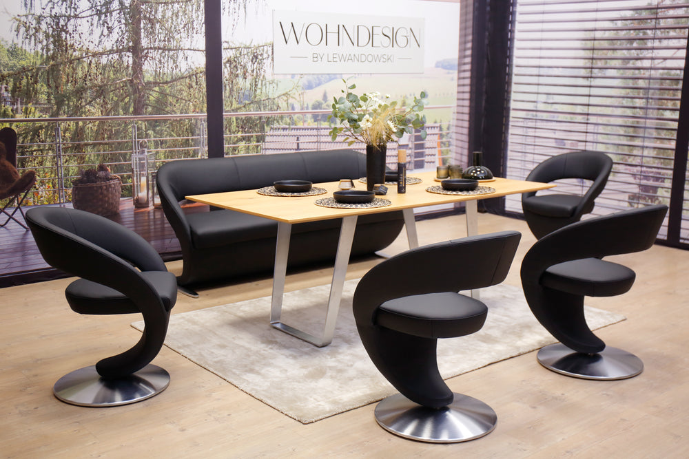 Esstischgruppe Wave Bank + 4 Stühle in Leder Bronco