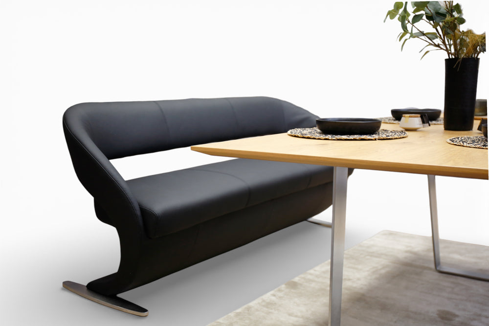 Esstischgruppe Wave Bank + 4 Stühle in Leder Bronco