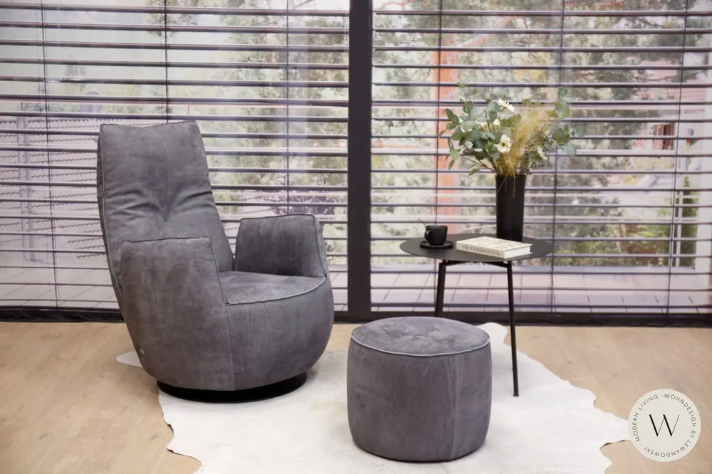 Sessel Blobb.De Luxe inkl. Hocker in Leder Crazy nubuk Bullfrog