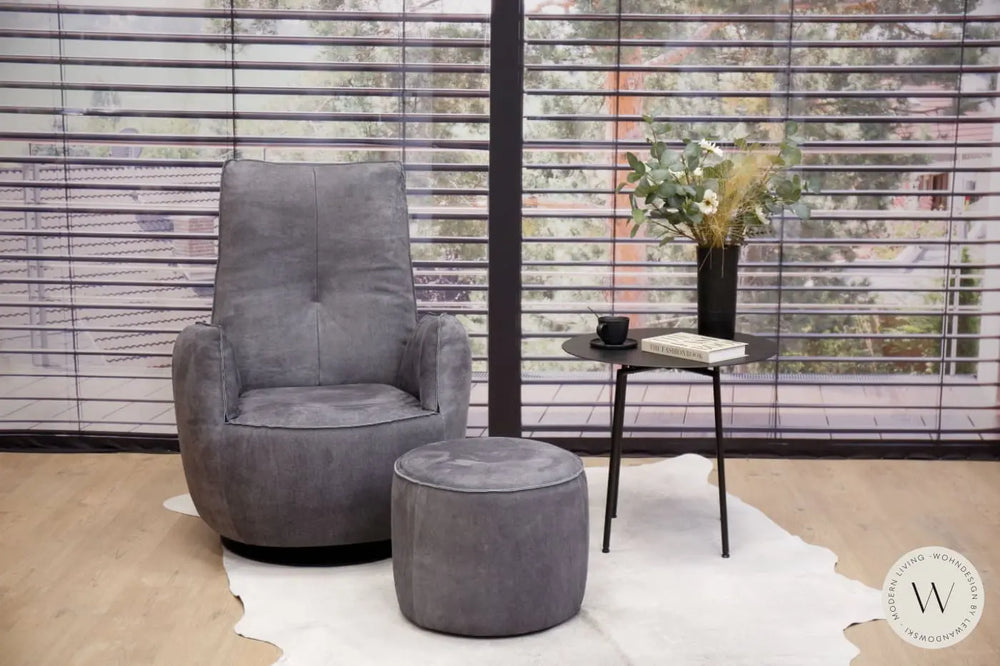 Sessel Blobb.De Luxe inkl. Hocker in Leder Crazy nubuk Bullfrog