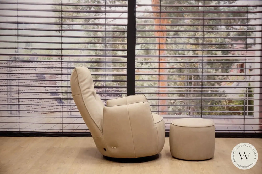Sessel Blobb.De Luxe inkl. Hocker in Leder Rhino beigegrau Bullfrog