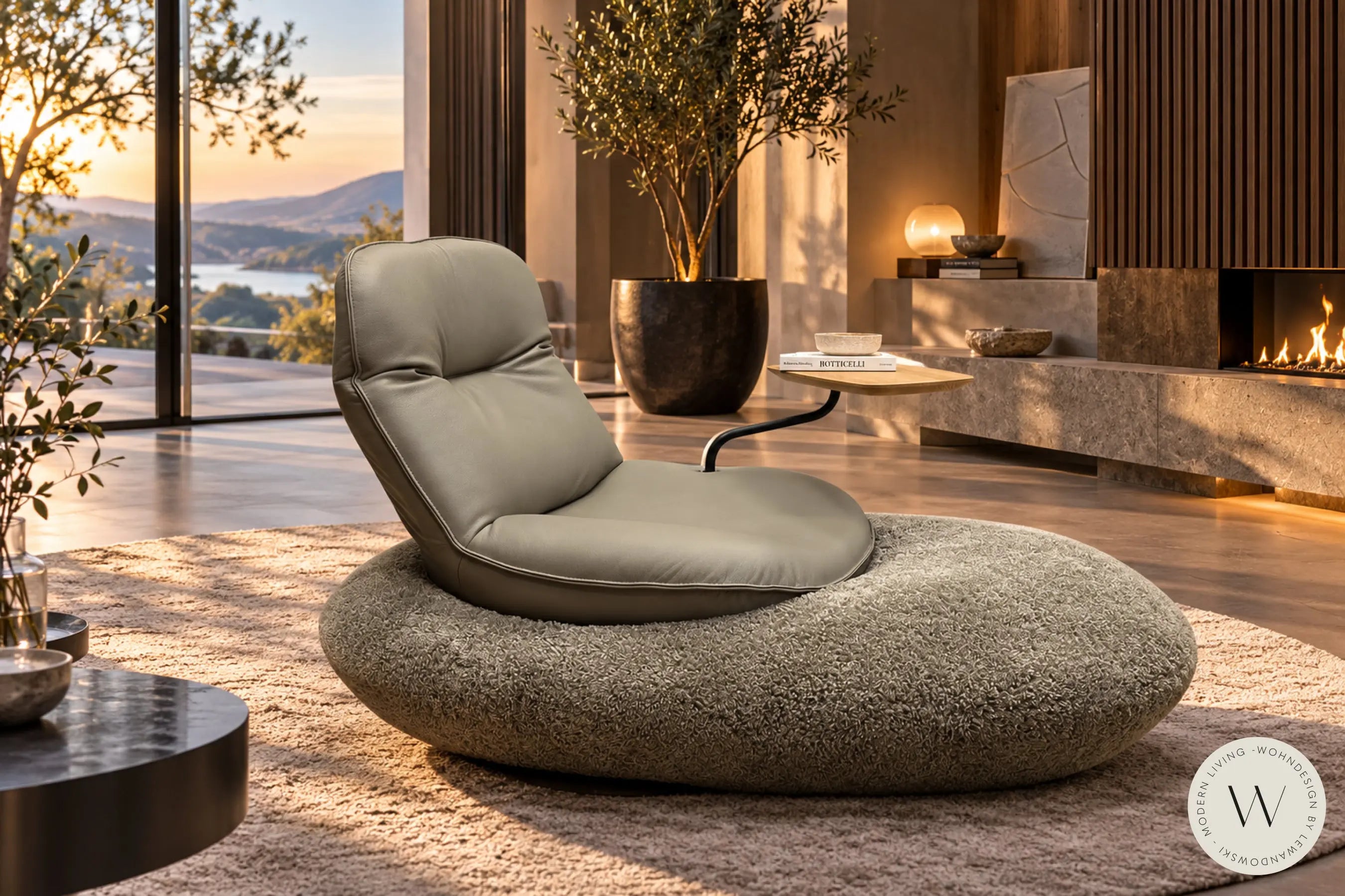 Sesselliege Space inkl. Tisch in Leder B Bonito marmo