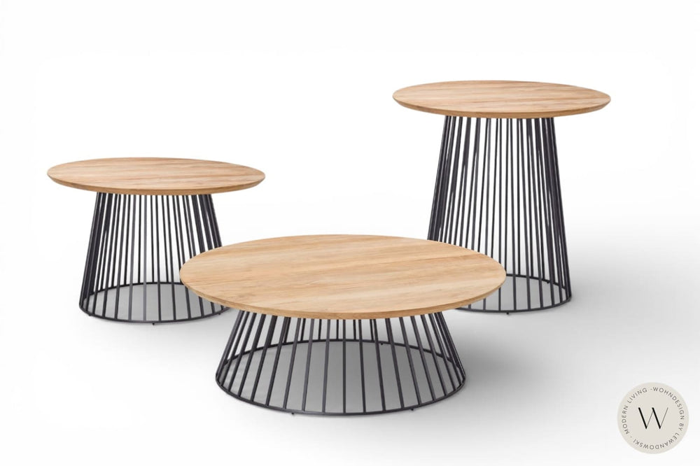 Beistelltisch Modell GRID Alu anthrazit Teak (Ø 70 cm) solpuri