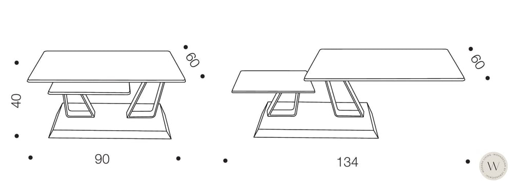 Couchtisch Modell Twist in Alt Eiche (schwenkbar) Ozzio®Italia