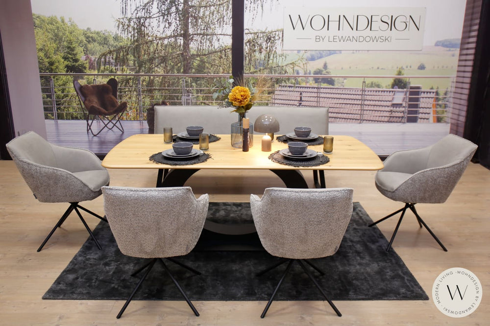 Diningsystem Bank + 4 Stühle in einer Stoffkombination Koinor