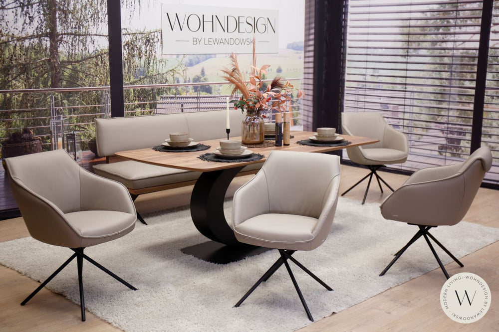 Diningsystem Bank + 4 Stühle in Leder B Bull nebbia Koinor