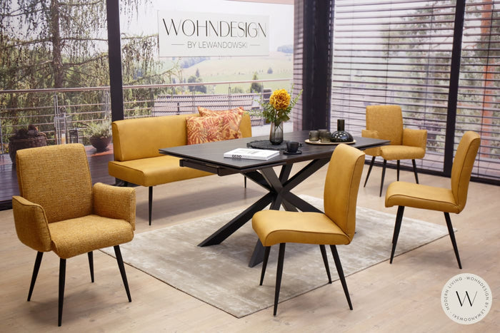 Dinnerbank in Leder inkl. 4 Stühle in Stoff