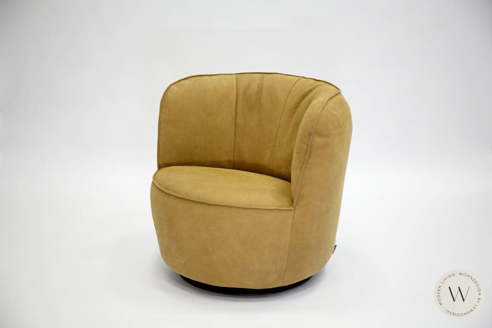 Dreh- & Schaukelsessel Donna inkl. Hocker in Leder Rhino curry Bullfrog