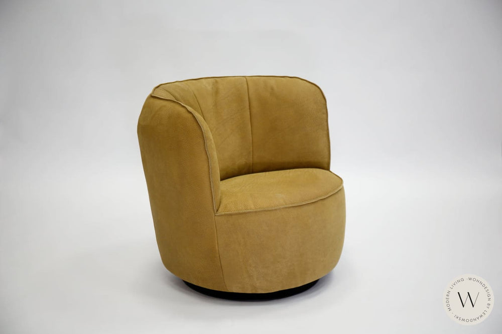 Dreh- & Schaukelsessel Donna inkl. Hocker in Leder Rhino curry Bullfrog