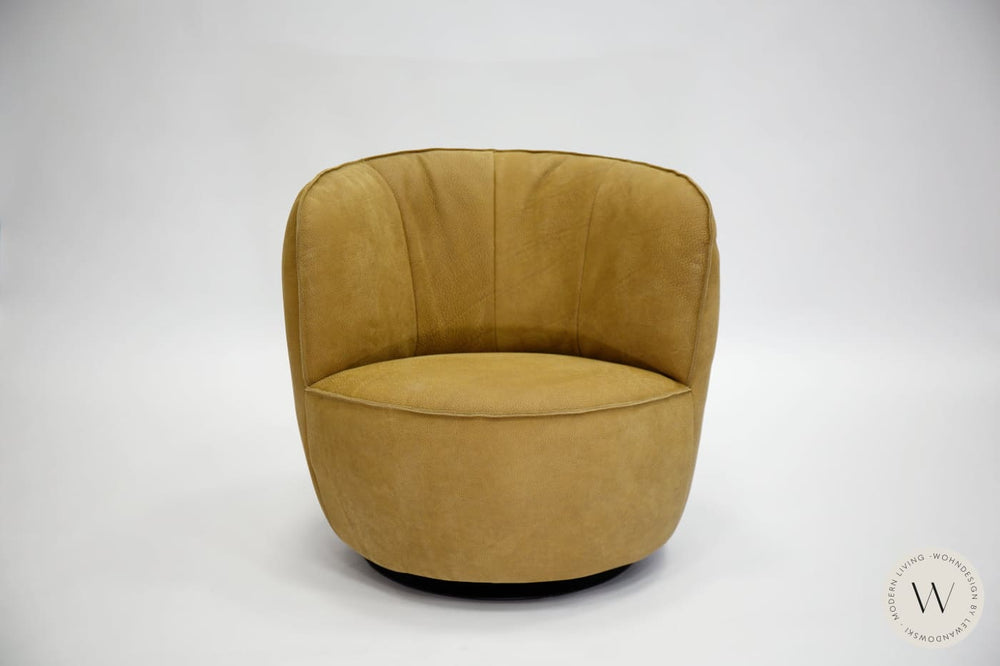 Dreh- & Schaukelsessel Donna inkl. Hocker in Leder Rhino curry Bullfrog