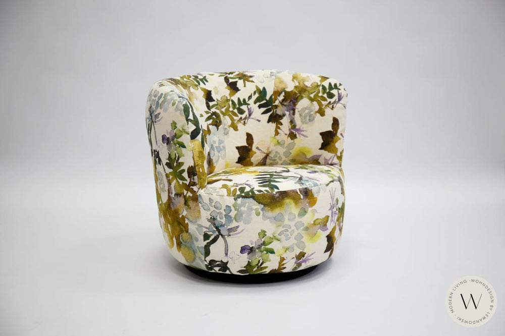 Dreh- & Schaukelsessel Modell Donna mit Hocker in Stoff Impression Bullfrog