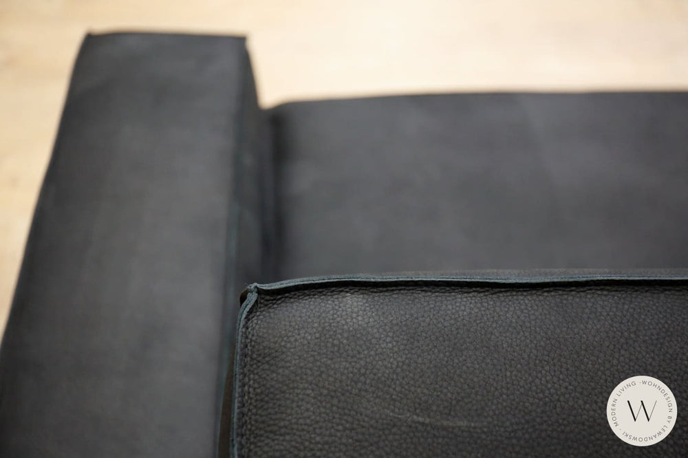 Eckgarnitur Modell Siamo Leder Rhino schwarz mit Wildeiche Bullfrog