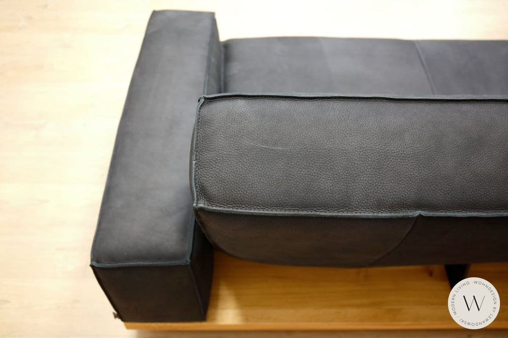 Eckgarnitur Modell Siamo Leder Rhino schwarz mit Wildeiche Bullfrog
