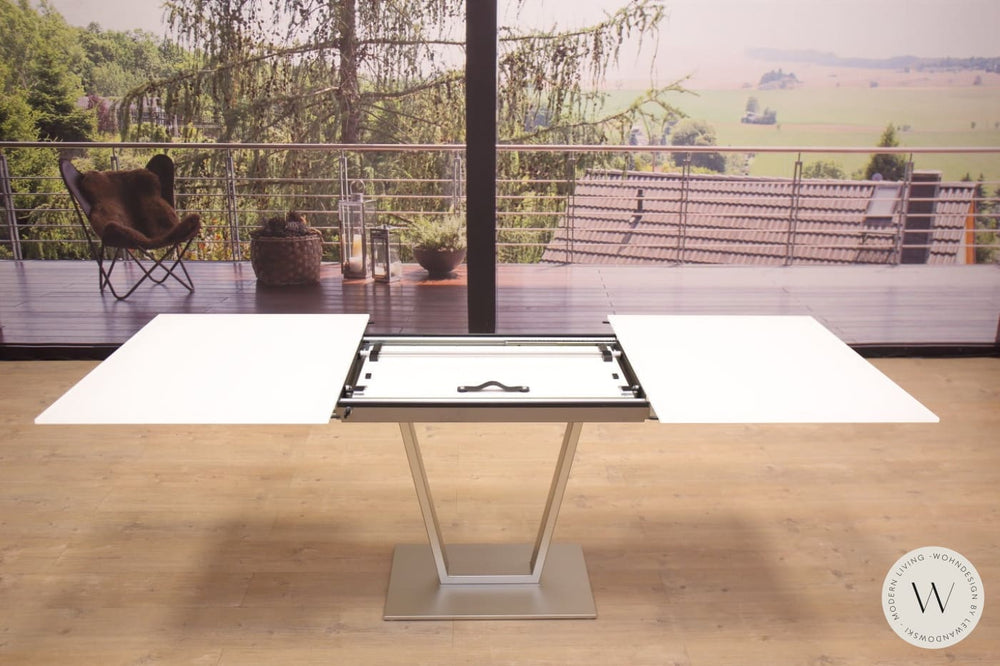Esstisch Modell P 4400/E ausziehbar in Optiwhite 140 cm Ronald Schmitt
