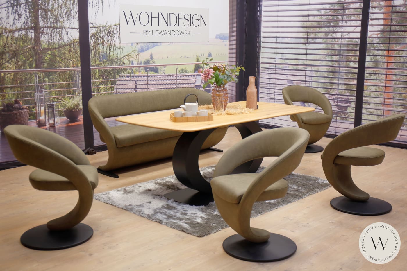 Esstischgruppe Modell Wave inkl. 4 Stühle in Mikrofaser