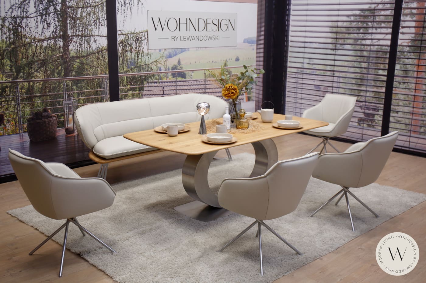 Esszimmerbank Modell Renio in Leder B Bull perla Koinor