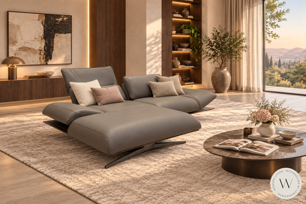 Modell Fieno mit Massivholzrahmen in Leder X Happy oak - Couchgarnituren