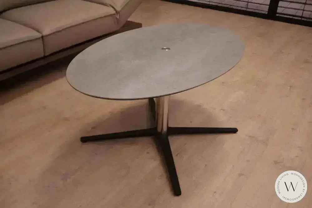 Couchtisch oval P432 Duo höhenverstellbar Keramik Zement grau Ronald Schmitt