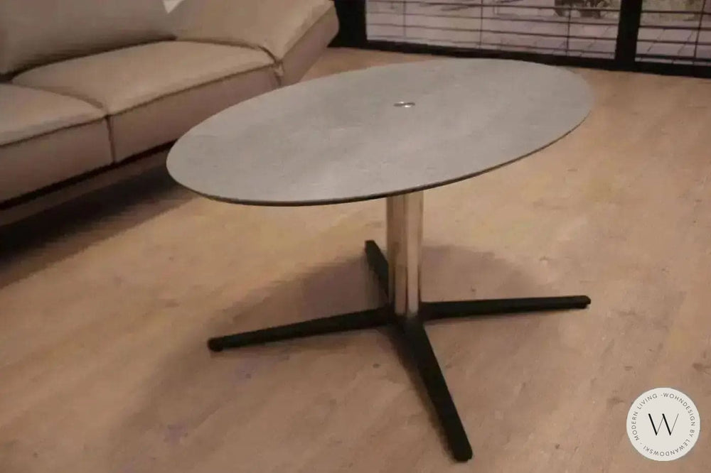 Couchtisch oval P432 Duo höhenverstellbar Keramik Zement grau Ronald Schmitt