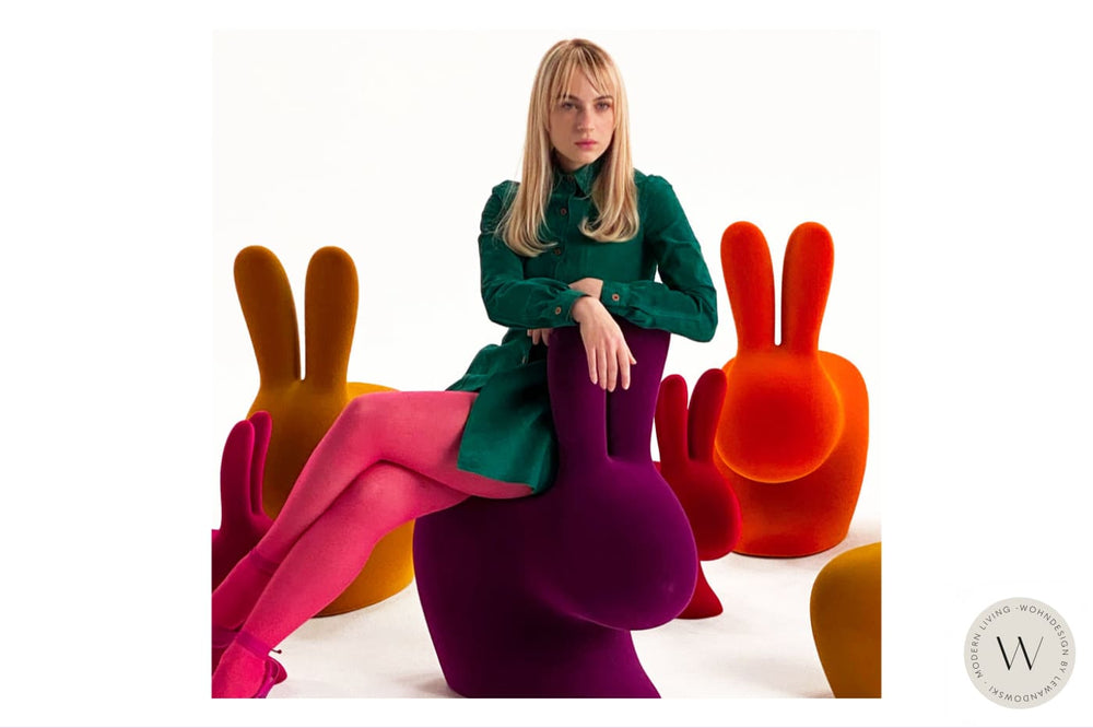Rabbit Chair Velvet Finish light blue qeeboo