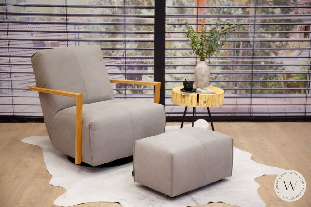 Relaxsessel Modell Twister inkl. Hocker in Leder Alpaca Bullfrog