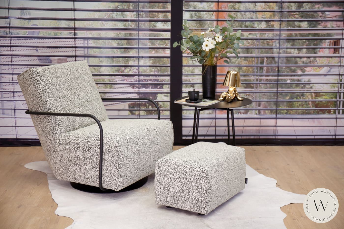 Relaxsessel Twister inkl. Hocker in Stoff Q2 Zen black/white