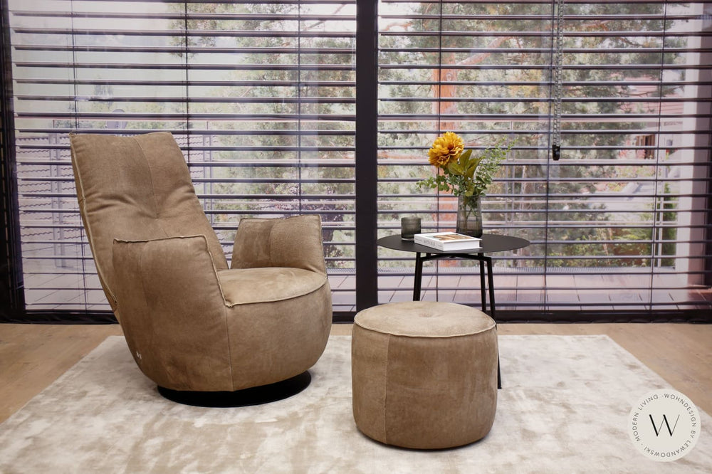 Sessel Blobb.De Luxe inkl. Hocker in Leder Crazy nubuk Bullfrog
